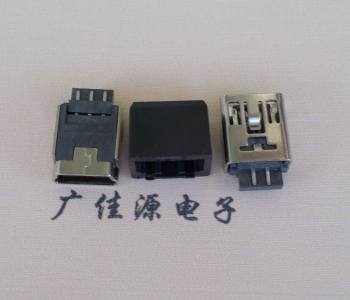 济源MINI USB 5Pin接口 带护套焊线母座 B型180度铜壳
